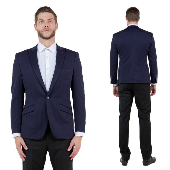Knit Blazer Only Skinny Fit Mens Jacket, Navy - Picture 1 of 6